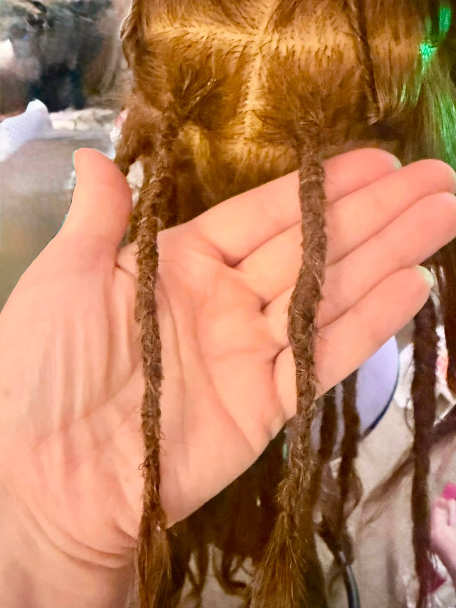 Hand holding locs showing texture and detail